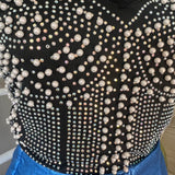 Rhinestones and Pearls Embellished Crop Top