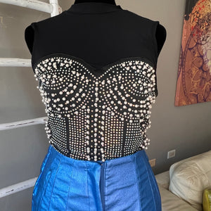 Rhinestones and Pearls Embellished Crop Top