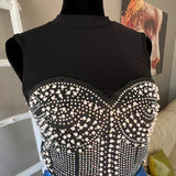 Rhinestones and Pearls Embellished Crop Top