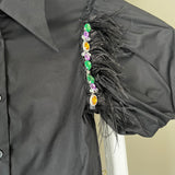 Feather Stones and Rhinestones Balloon Sleeve Top