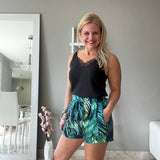 Tropical Print Paperbag Waist Shorts