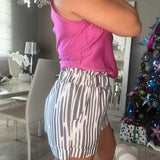 Stripe Ruffle Waist Elastic Shorts