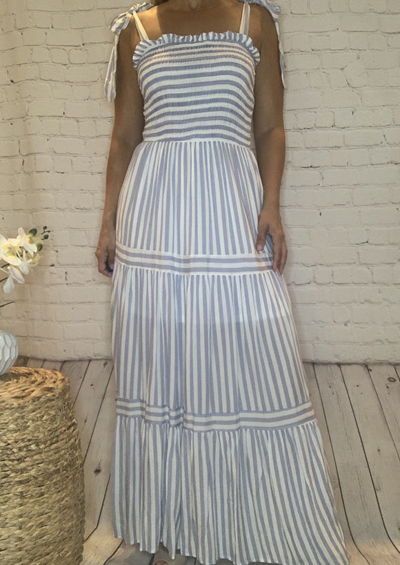 Light Blue Woven Striped Maxi Dress