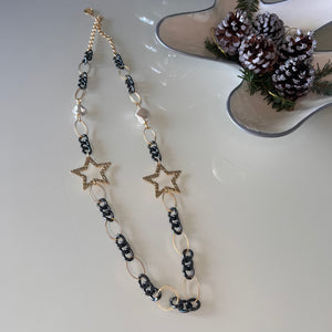 Stars and Pearls Black Chain Necklace