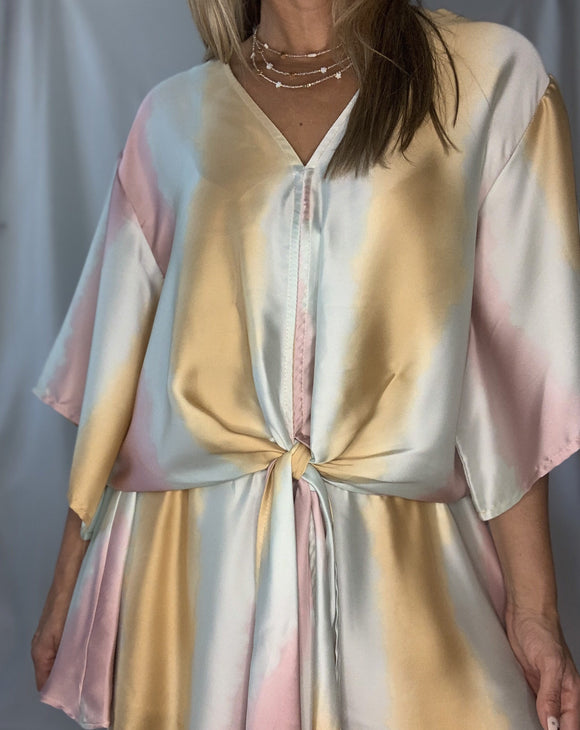 Pink/Mint/Gold Kimono Top