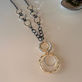 Gold and Silver Pendant Black Chain Necklace