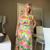 Geographic Print Satin Maxi Dress