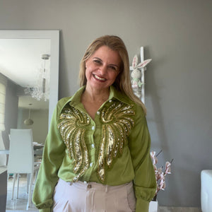 Sequin Embellished Olive Top