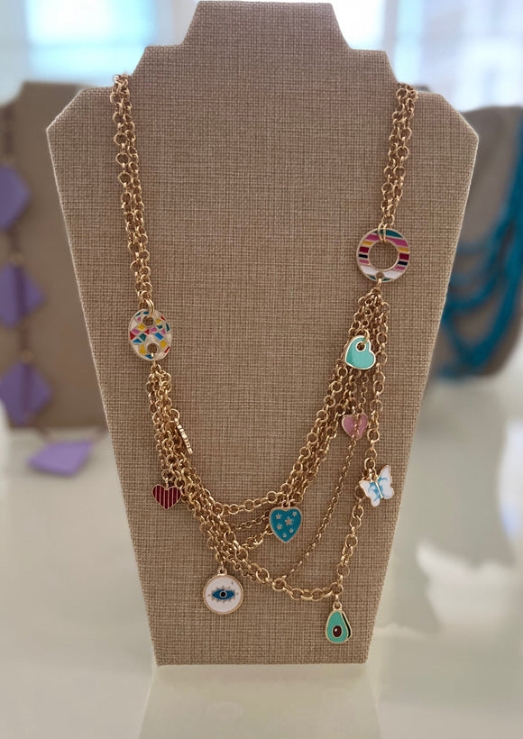 Multilayered Multicolor Charms Necklace