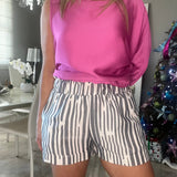 Stripe Ruffle Waist Elastic Shorts