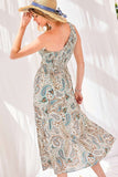 One Shoulder Smoking Paisley Print Midi Dress