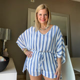 Striped V-Neck Woven Romper