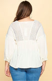 Puff Sleeve, Crochet Lace V-neck Blouse