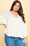 Puff Sleeve, Crochet Lace V-neck Blouse